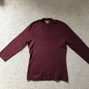 Ann Taylor Maroon 3/4 Sleeve V-Neck Sweater